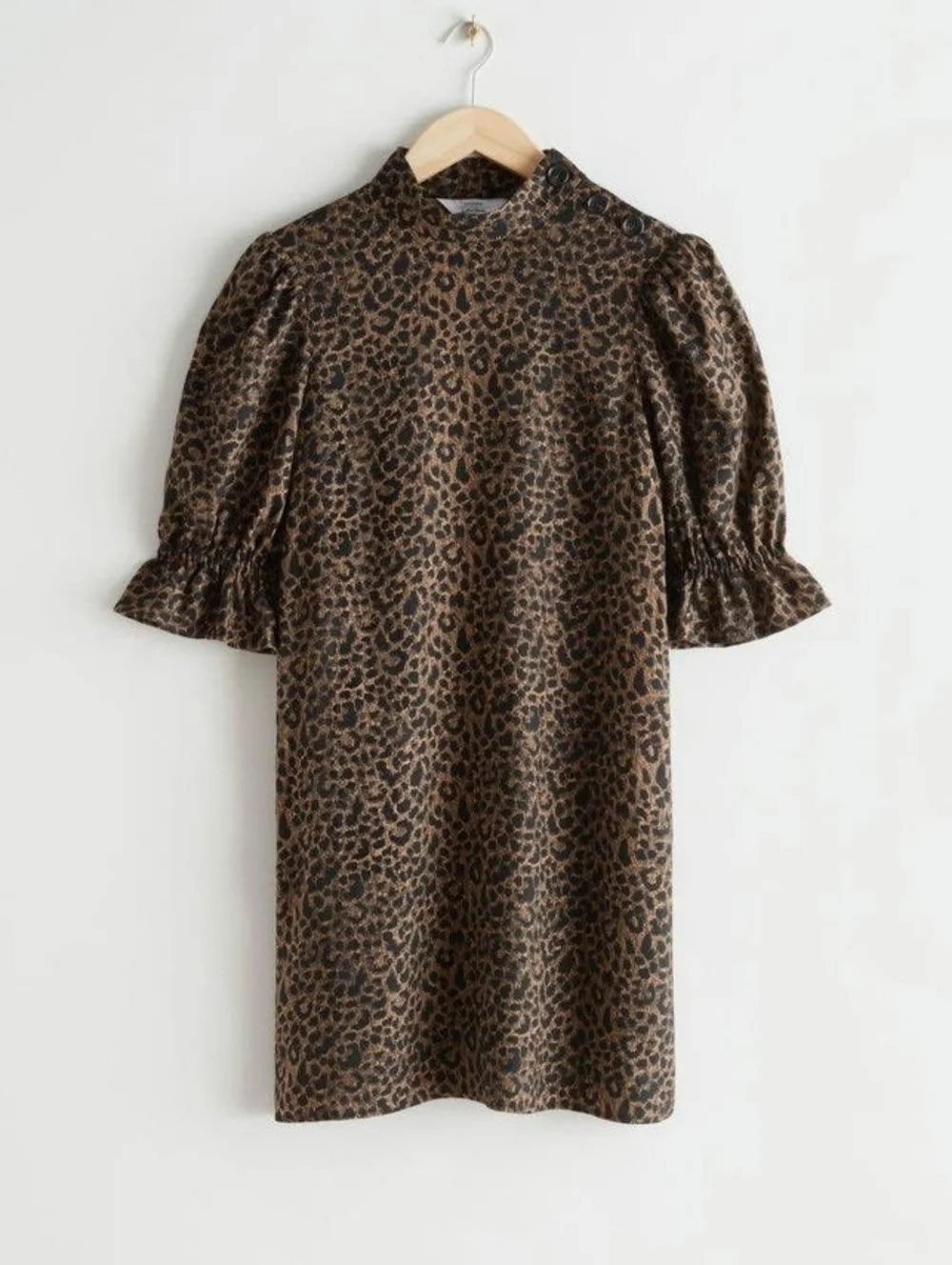 & Other Stories Leopard Print Mini Dress Size 4 Puff Sleeve High Neck - Picture 4 of 14